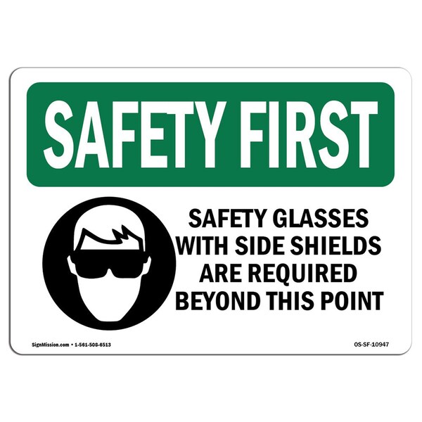 OSHA, Safety Glasses W/ Side Shields W/ Symbol, 5in X 3.5in Decal, 10PK, OS-SF-D-35-L-10947-10PK
